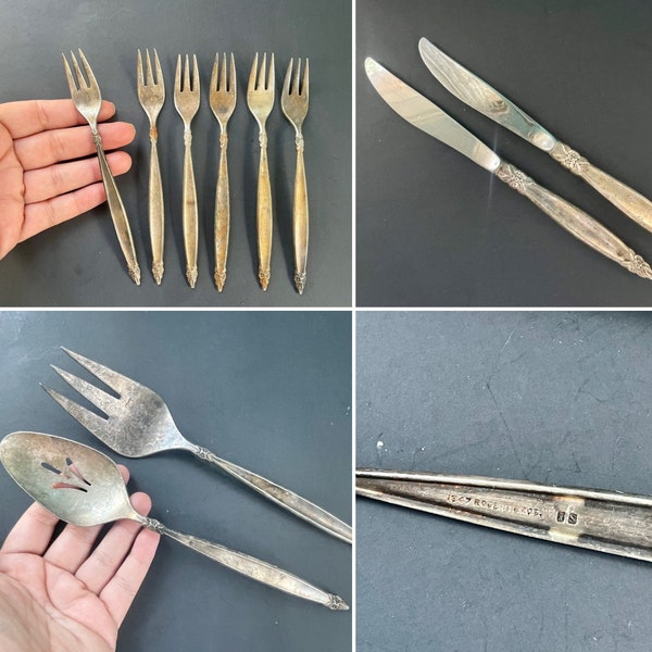 1965 GARLAND 1847 Rogers & Bros IS Silver Plate Flatware Fork Vintage Floral Silverware, mid century Serving Kitchen Dining Replacements.