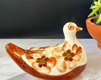 ヴィンテージ エクアドル陶器鳩 – 手描き ブラウン＆グリーン フォーク 