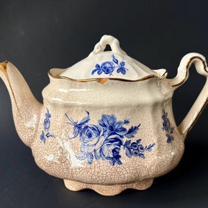 RARE Arthur Wood Vintage Blue Roses Teapot – Staffordshire Ironstone, Dorset England – Floral Ceramic, Antique Kitchen Decor, Tea Gift