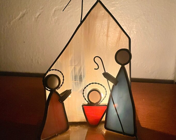 Vintage Stained Glass Nativity Scene Candle Holder Vintage Etsy