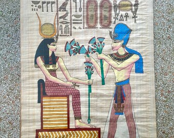 ヴィンテージエジプトパピルス絵画XL – 大型本物手描き古代エジプト壁