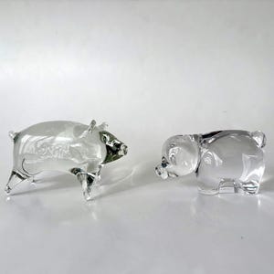 Vintage Glass Pig Figurines Clear Art Glass Paperweight Collectible - SOLD SEPARATELY - pig figurines animal collection decor gift.