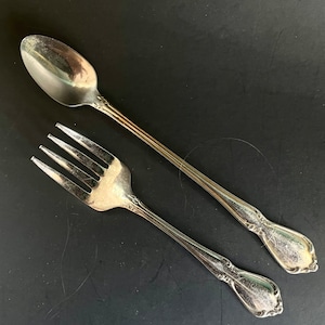 Vintage Baby Gabel & Löffel Set - Oneida Craft Deluxe Edelstahl Chatelaine Muster - Kinderbesteck Geschenk Sammlerstück - Geschenk für neue Eltern