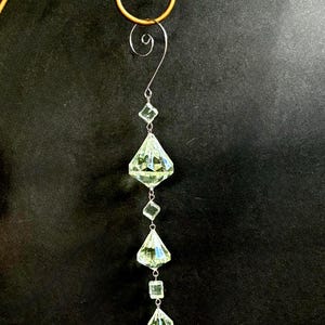 Vintage Acrylic Crystal Ornament with Metal Hook – 8.5” Hanging Faceted Prism Decoration Pendant with Rhinestones – Diamond Holiday Decor