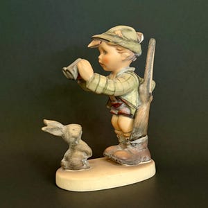 Vintage Goebel Hummel Figurine &quot;Good Hunting&quot; #307, Young Boy with Binoculars and Rabbit, West Germany Collectible