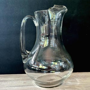 Vintage Glass Pitcher by Crown Corning Clear Ball Jug with Ice Lip – Large 10.5&quot; Lemonade or Iced Tea Pitcher