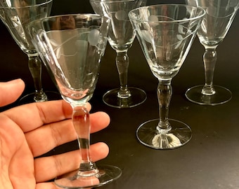Vintage Etched Cordial Glasses – Set of 5 | Elegant Stemware with Floral Etched Design