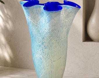 Vintage-Vase aus kobaltblauem Kunstglas von Jozefina Krosno – Große, 38 cm hohe, marmorierte, mundgeblasene Glasvase.