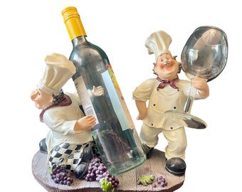 Vintage Chefs Wine Bottle Holder Kitchen decor wine Glass holder chef figurine comical retro kitchen decor gift.