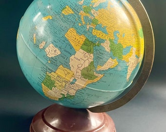 Vintage Replogle Metal Precision Globe 8 in diameter 1940s antique Tin Globe USA Made decor world collections gift world classic globe.