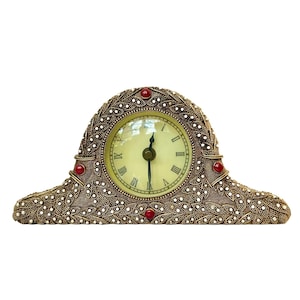 Vintage Mantle Clock with Enameled Metal and Embedded Beads & Roman Numerals Queens Chamber table clock bejeweled decor gift.