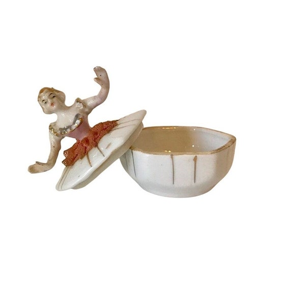 Vintage Ballerina Porcelain Jewelry Box with Lace… - image 2