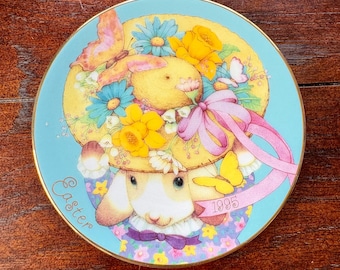 Prato de Páscoa vintage "My Easter Bonnet" da Avon - Item de colecionador de 1995 com borda em ouro 22k
