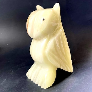 Vintage White Onyx Owl Figurine – Midcentury Carved Stone Sculpture – Alabaster Owl Collectible – 5&quot; Tall