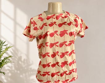 Blusa floral dos anos 70 da Di Fini – Estampa rosa vintage, tamanho M