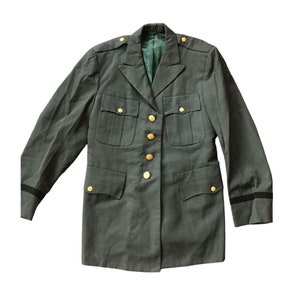 Vintage US Military Green Uniform Coat by Lauterstein’s – Men’s 34” Chest, Black Sleeve Stripes, Collectible