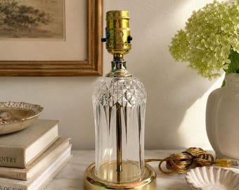 Vintage Cut Glass Accent Lamp | Brass Base Table Lamp | Boudoir Light | 9.5" Tall