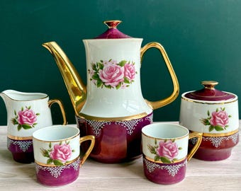Vintage Coffee Set With Iridescent Purple & Gold Details by Vandel