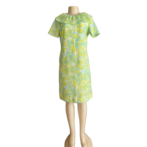 Vintage 60s dress With Ruffle Collar in yellow & … - image 2