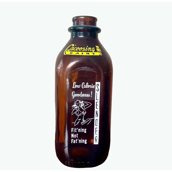 Vintage Milk Bottle in Brown Glass From Cacoosing Dairy Pin