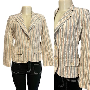 Vintage 1960s Mod Cropped Blazer by CG & Company – Striped Blue Textured Jacket – Size 6 Small – Midcentury Women’s Fashion - Stripes