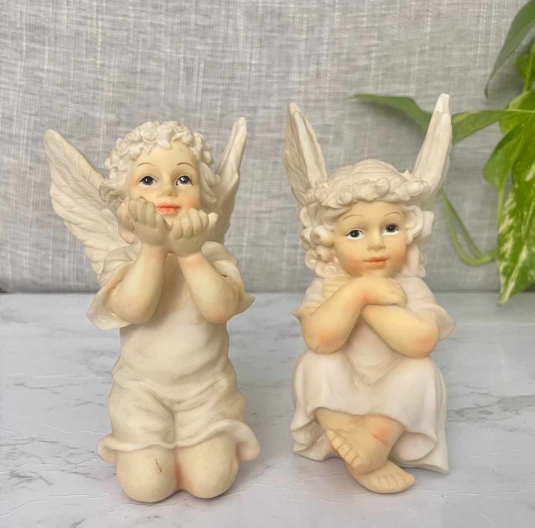 Vintage Angel Figurines Set of 2 Retro Resin Pair of Angels Etsy