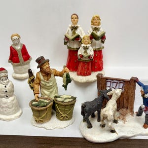Vintage Village People Miniature Figures SOLD SEPARATELY — Lemax Christmas Village — Fisherman, Carolers, Boy with Goats & Snowman Couple