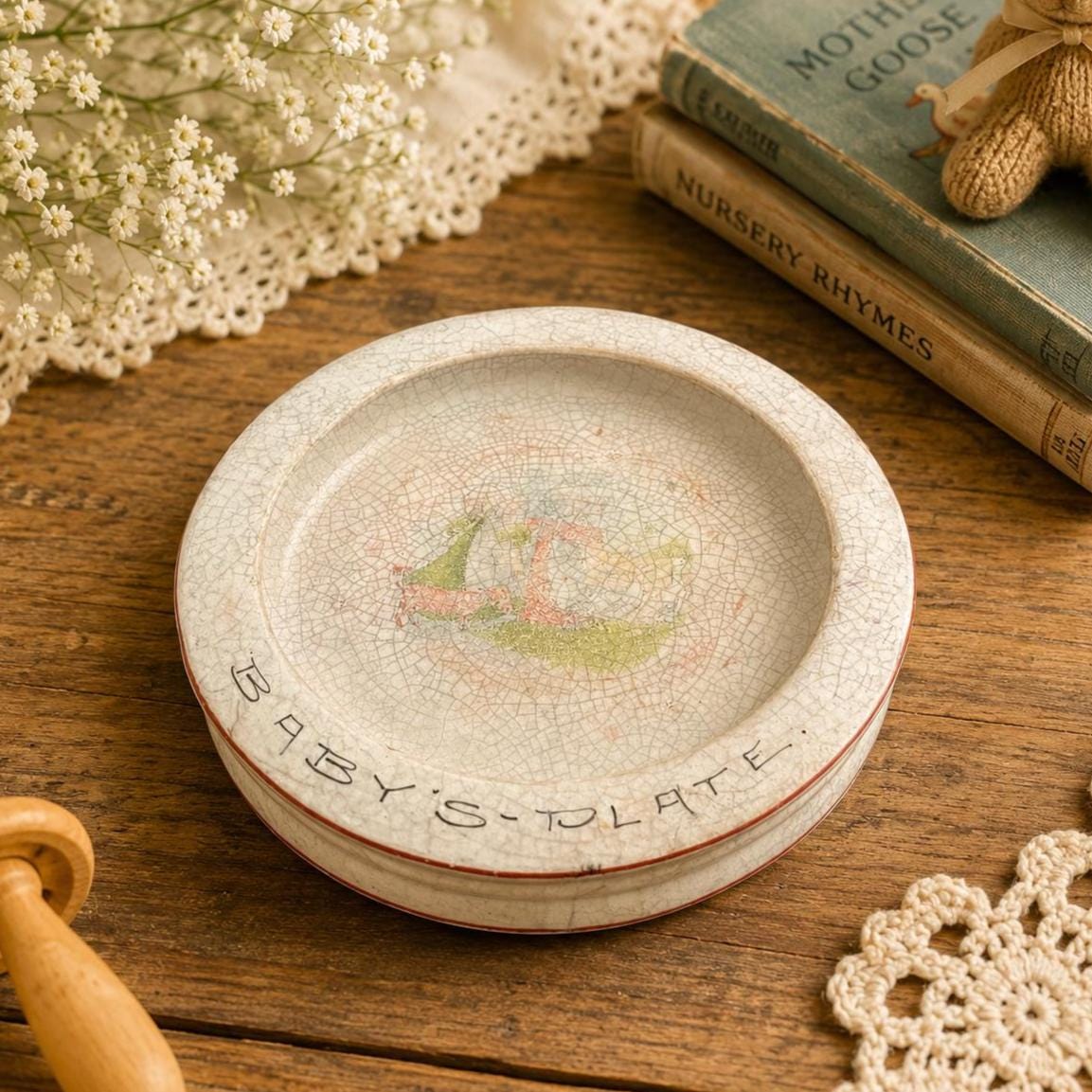 アンティークベビープレート - 陶器製子供用食器、1900年代初頭の
