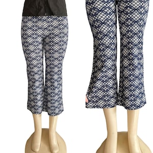 Vintage 1970s Cropped Wide Leg Pants – Navy Blue Boho Trousers – Psychedelic Retro Style – Size S M