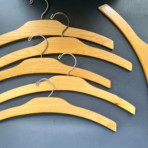Vintage Midcentury Wooden Hangers Set of 6 | Curved Wood & Metal | Retro Closet Storage | Non-Slip Retro Hangers
