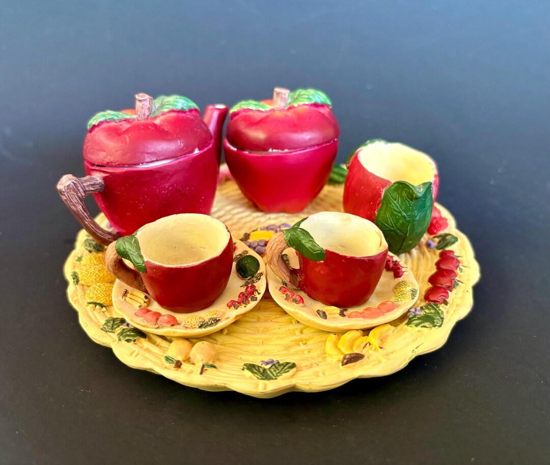 Vintage Miniature Tea Set With Apples Theme Harvest Fall Apple Plate ...