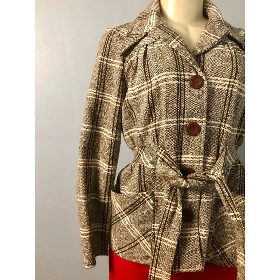 Vintage JC Penney Coat Jacket 1970s Brown Plaid D… - image 2