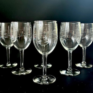 Vintage Libbey Glass “Interlude” Wine Glasses – Set of 6 – 7&quot; Midcentury Cut Glass Water Goblets – Smooth Stem Barware & Decor Gift