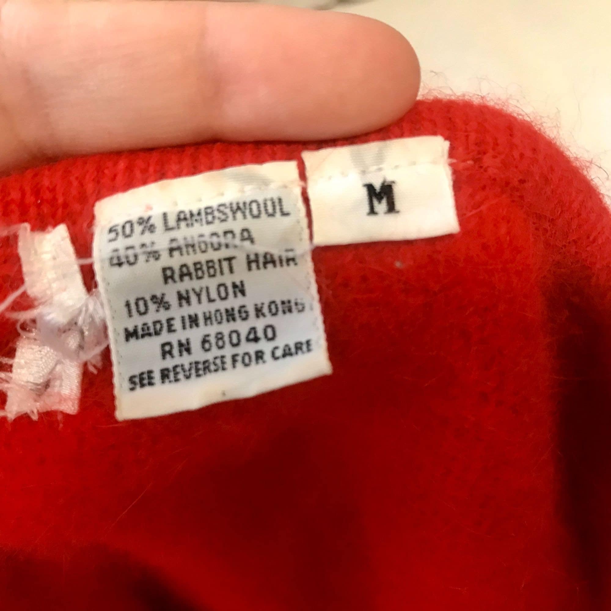Vintage 1980s Red Lambswool & Angora Sweater – Embellished Graphic 