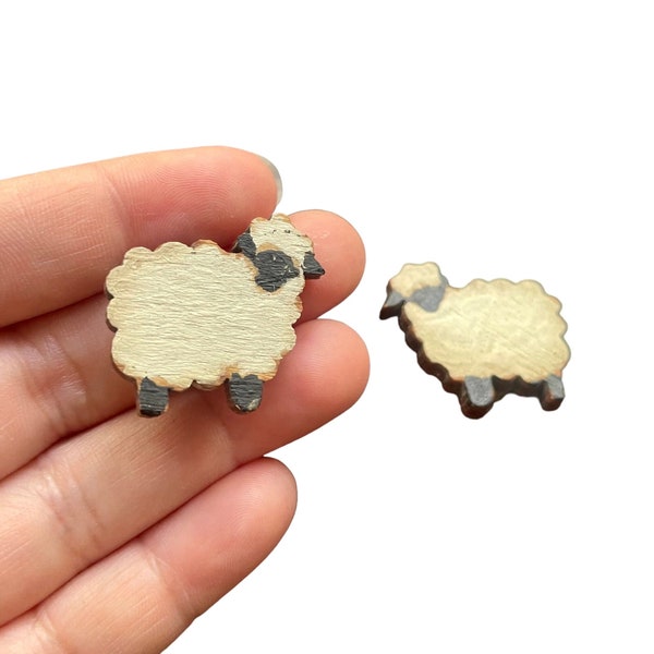 Vintage Sheep Earrings Painted Wood FOlk Art wooden sheep clip On earrings white and black gift.