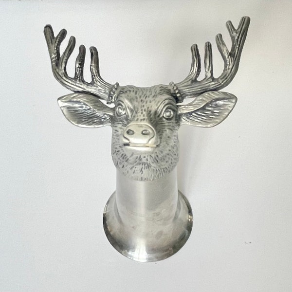Vintage Jagermeister Pewter Shot Glass Deer Buck Stag Jigger Elk head Barware Bar decor Man cave decor gift for him stirrup cup collectible.