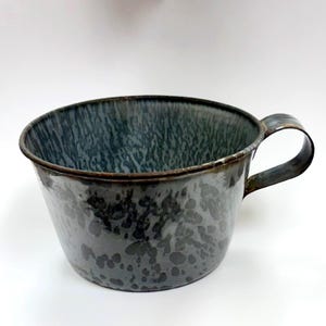 Vintage Gray Spotted Graniteware Splatterware Enamelware Coffee Cup 1930s | Cabin Camp Primitive Decor
