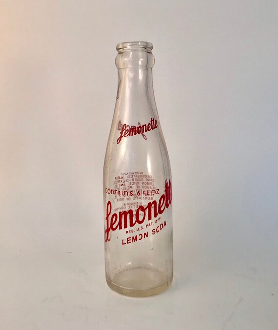Vintage Lemonette Lemon Soda Bottle Clear And Red Glass Pop Rare 6 Oz Collectible Soft Drink