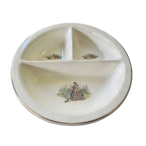 Vintage Ceramic Baby Plate with Divider – Antique Children&#39;s Dish, Nursery Decor, Baby Shower Gift