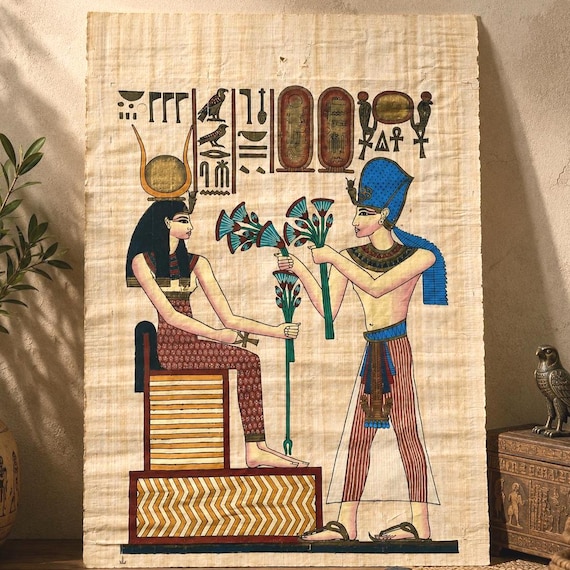 ヴィンテージエジプトパピルス絵画XL – 大型本物手描き古代エジプト壁
