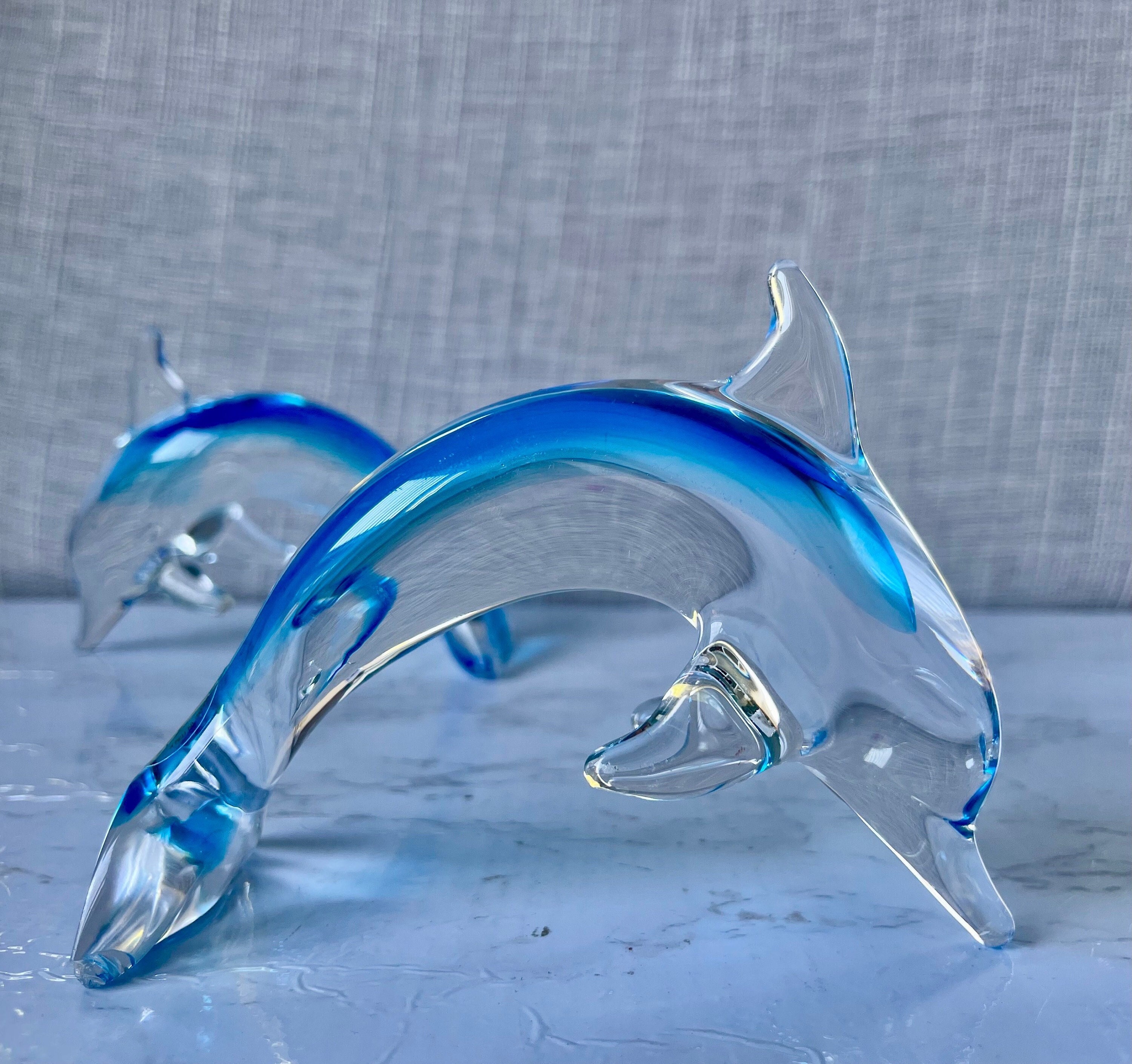 Vintage Sardinia Crystal Dolphins – Set of 2 by Marcolin – Blue