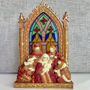 Vintage Nativity Candle Holder – Stained Glass Holy Family Christmas Decor, Suncatcher Gift