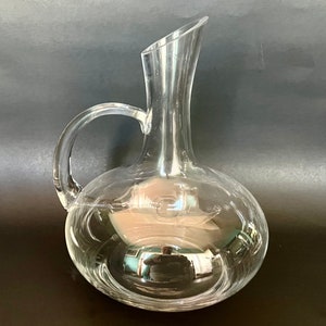 Vintage Glass Wine Decanter Carafe with Handle and Slanted Rim 10" tall Wine lover gift bar decor.