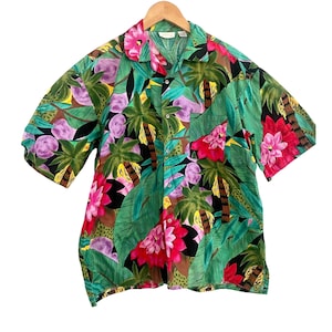 1970s Gotex Vintage Hawaiian Shirt L – Bold Floral Aloha Shirt – Rare Gift for Him