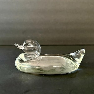 Vintage Art Glass Duck figurine Clear paperweight glass animal collection decor gift.