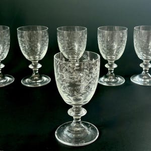Vintage Mikasa Floral Vine Sherry Glasses – Rare Set of 6 – Etched Glass Cordial, Port & Small Wine Glasses – Retro Barware and Decor Gift
