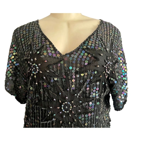 Vintage Silk Blouse with Sequins by Sarafino in B… - image 2