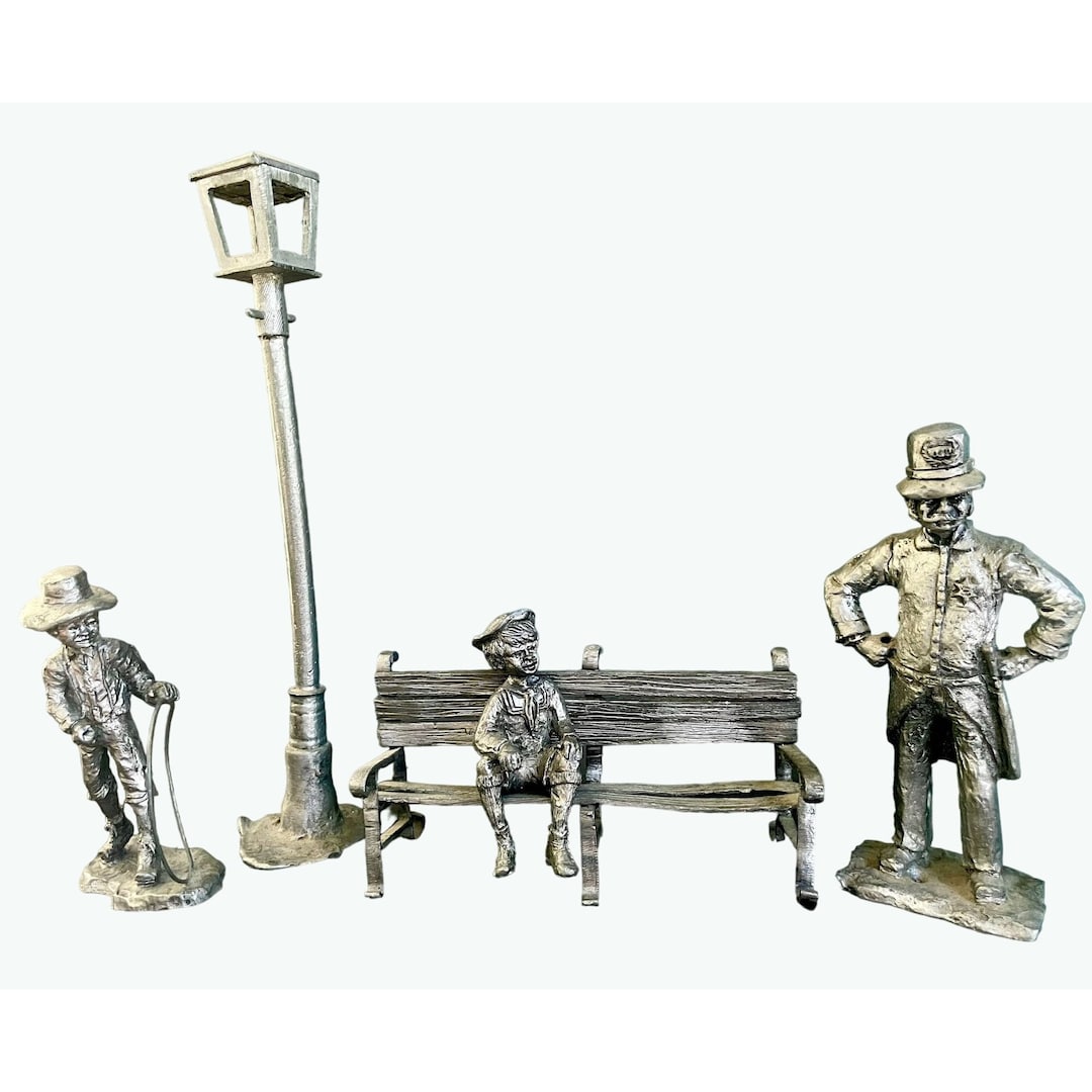 Michael Ricker Studio Vintage Pewter Figurines by Michael Ricker Studio Child Boy With Hoop ...