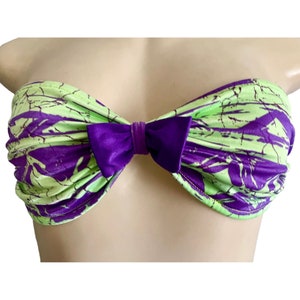 Vintage Rik Rik Strapless Bikini Top 80s – Neon Green & Purple – Retro Bright Swimsuit Top – Size S (7/8) – 1980s Bathing Suit