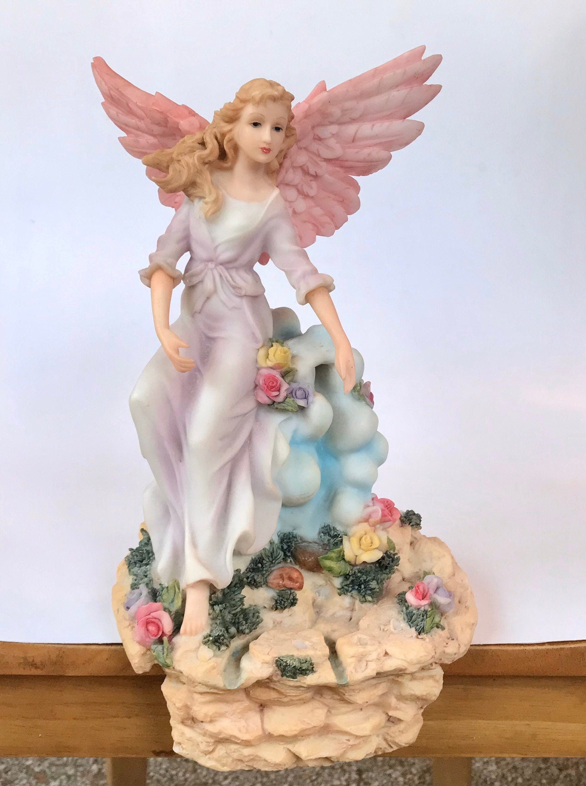 Vintage Large Angel Figurine Resting on a Rock to Put Over Shelf or Mantel,  Guardian Angel Decor Piece With Pink Wings, Angel Statue Decor. -  UK